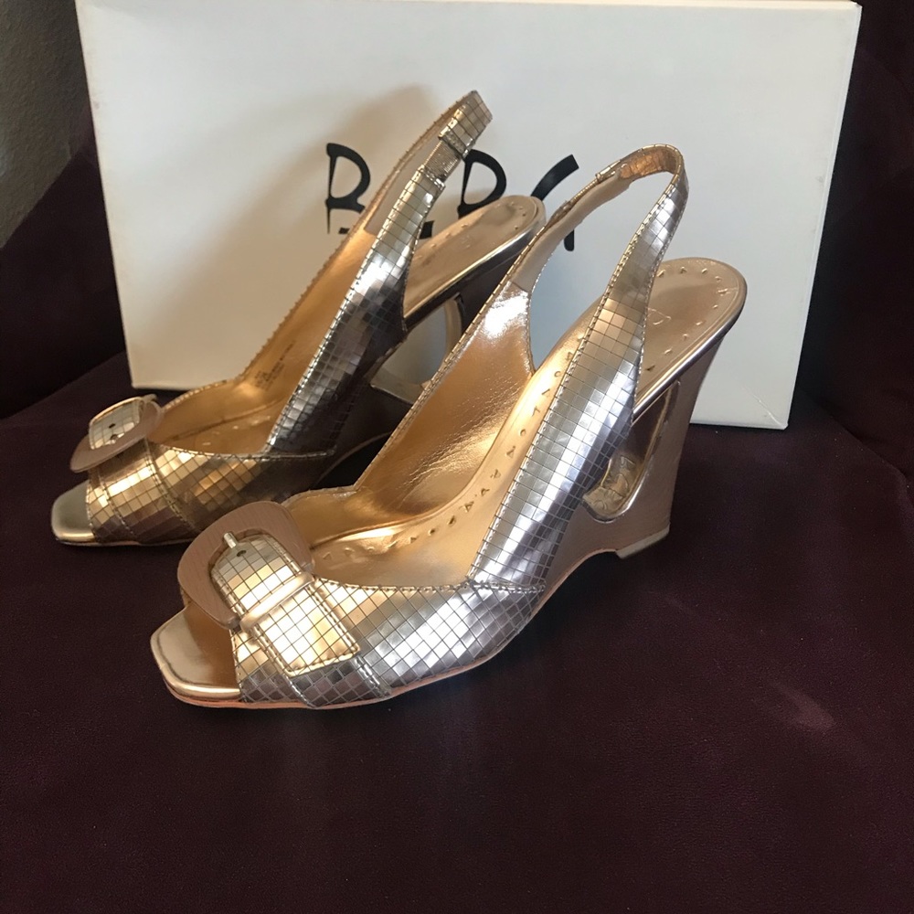 Rose gold color BCBG wedges